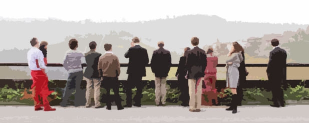 group of people looking out over a view