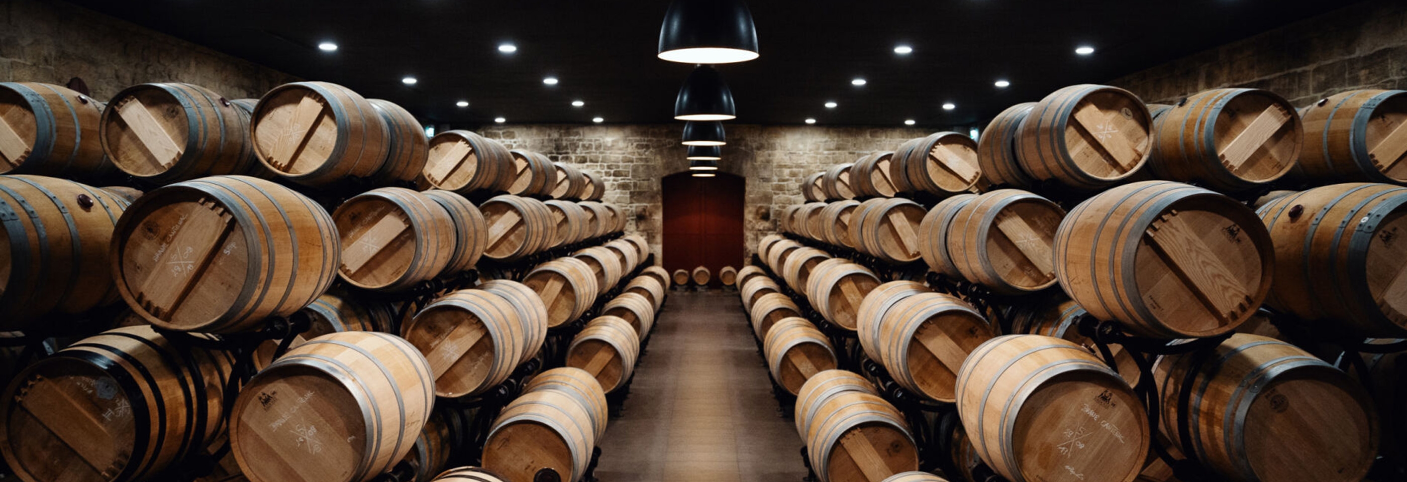 room filled with wine barrels