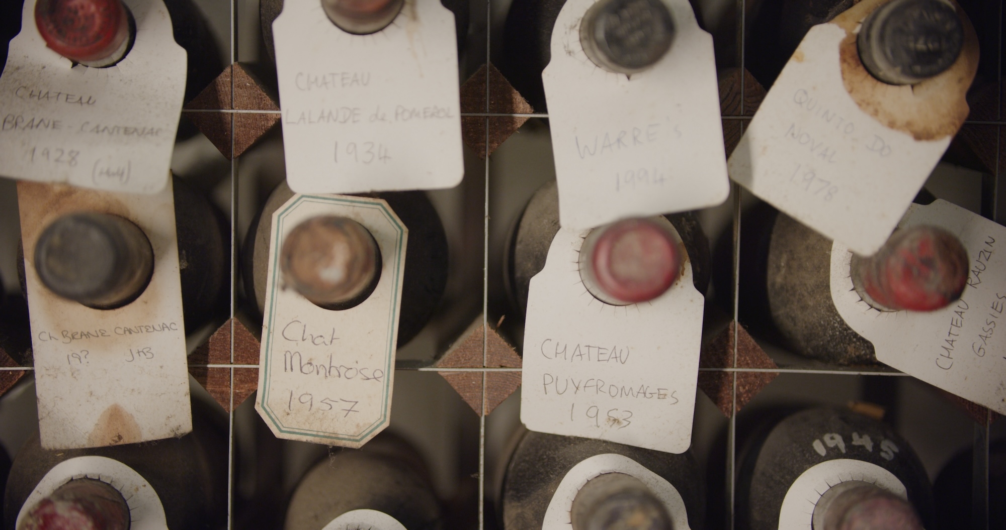 Close up of bottle lids and labels